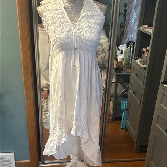 White Halter Dress with Crochet Details - Picture 2 of 7